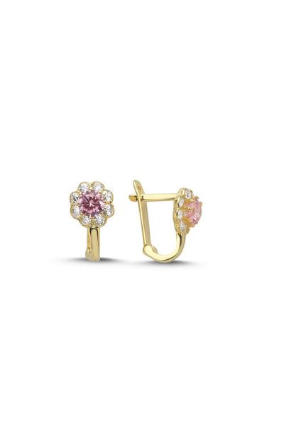 Koçak 14 Ayar Pembe Taşlı Çiçek Çocuk Halka Altın Küpe