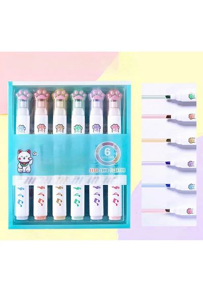 happystoretr 6 Phosphorescent Pen Cat Paw Highlighter Set Pastel