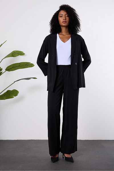 Bolivente Black Regular Elastic Waist Casual Trousers