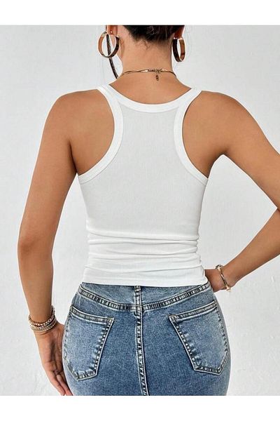 MİO ESTİLO Ribbed Tank Top with Shirring Detail on the Side