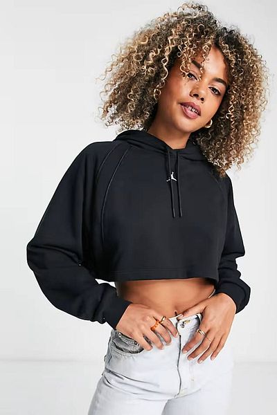 Nike Jordan Sport Fleece Crop Pulover Loose Fit Hanorac pentru femei cu glugă Hanorac largi negru