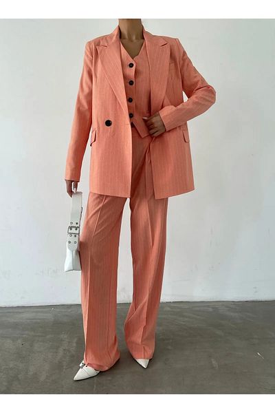 KARACAN COMPANY Line Patterned Trousers Jacket Vest 3-Piece Women's Suit