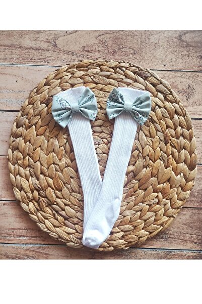 Asa Bebek Çocuk Baby Girl White Knee Socks with Flower Ribbon