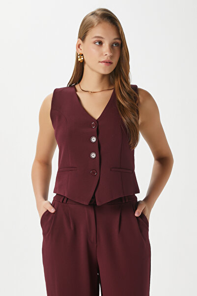 Ritnice Kadın Petra Bordo Yelek Likralı Pantolon Alt Üst Takım