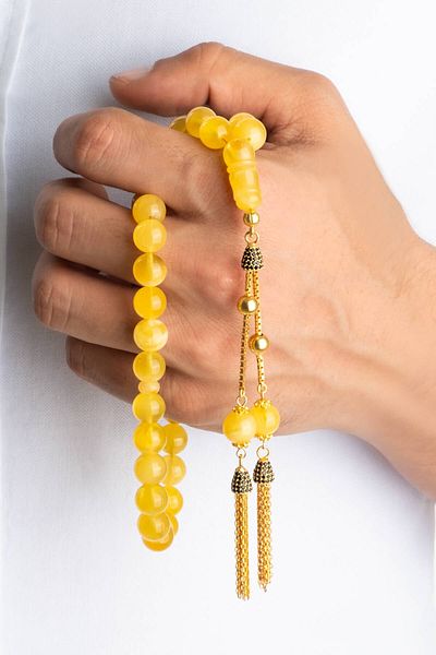 So CHIC... 30 cm Silver Rosary with Natural Amber Stone
