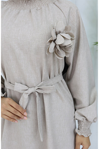 sefamerve Rubber Detailed Belted Dress 2063-02 Mink