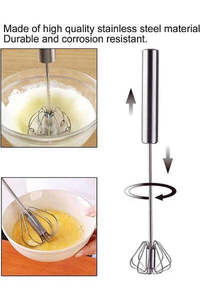 ALMUFARREJ Semi-Automatic Stainless Steel Egg Beater, Small Handheld Kitchen Whisk