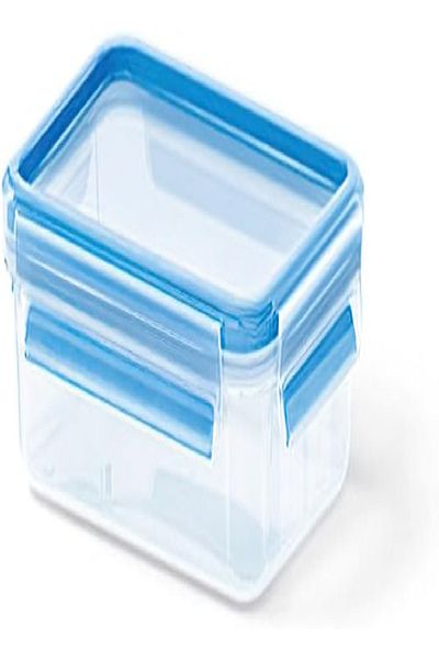 emsa Clip & Close Rectangular Food Storage Container 0.8L – With Lid, Transparent/Blue