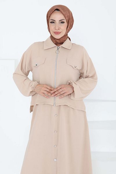 TOFİSA Zipper Detail Dress Suit Beige - 27178
