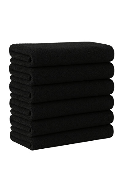 KAYABEY HOME %100 Pamuk El Yüz Havlusu 6'lı Siyah Havlu Seti 30x50 Spor Misaf...