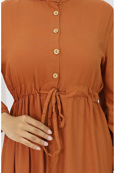 sefamerve Viskon Kumaş Yarım Düğmeli Elbise 0085-02 Kiremit