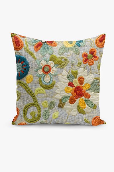 Filamente Double Sided Digital Printing Throw Pillow Case Quilted Look Floral Pattern
