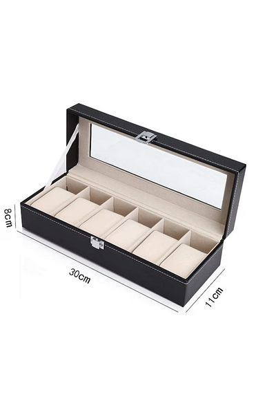 varioshop Storage box for 6 watches VarioShop®, cassette type, eco-leather, soft cushions, window t