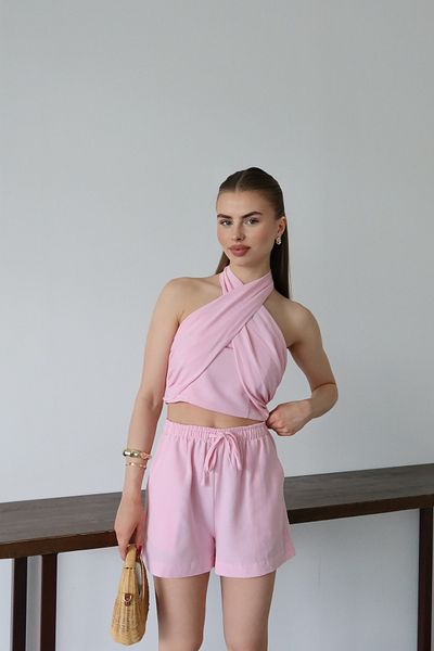 Laluvia Set de pantaloni scurți bustieră cu gât roz Martina - 30361