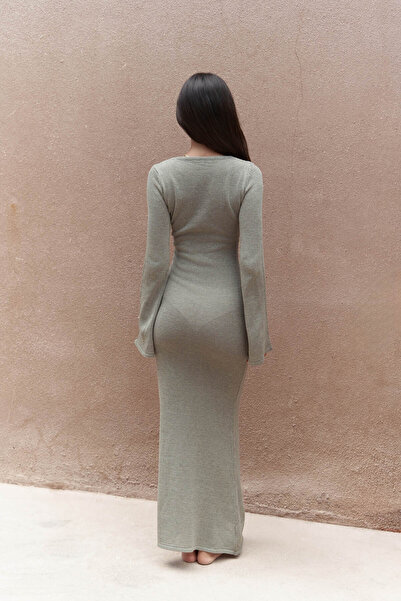 BOHEMAİ Ortensia Metal Detay Haki Uzun Triko Elbise
