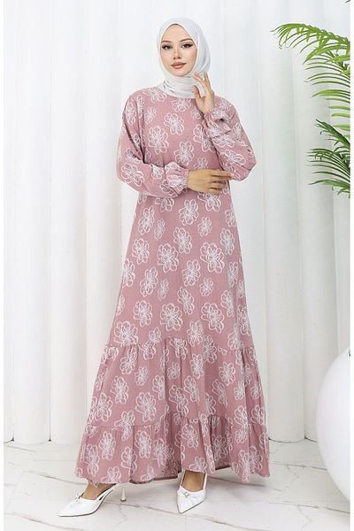 sefamerve Φόρεμα με λαβή λάστιχο 2056-04 Dusty Rose