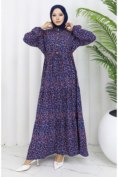 sefamerve Φόρεμα με λαβή λάστιχο 2057-03 Navy Blue