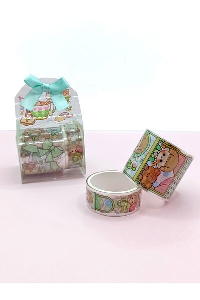 Limmy Cute Girl Bear Rabbit Transparent Patterned Tape with Bow Bag - Green