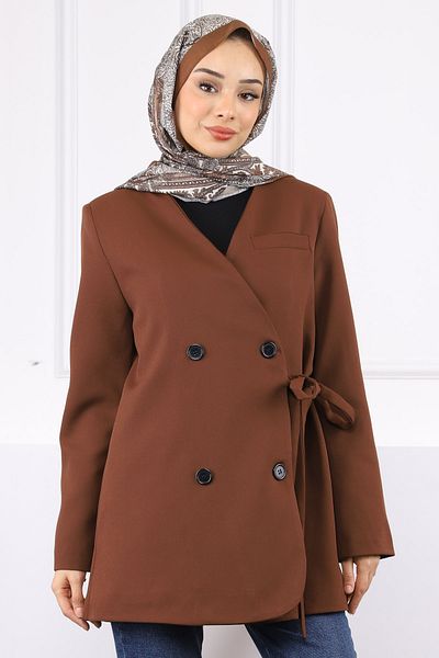 İmajButik Καφέ παλτό με δεμένη μέση