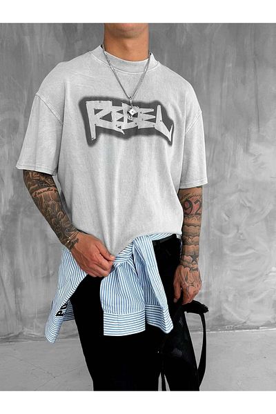ablukaonline Men's Printed Washable Oversize T-Shirt Gray