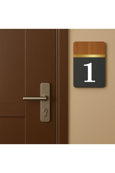 zafrakreklam Vertical Wood Detailed Cut Printed Apartment Apartment Hotel Office Door Number - Door No:1 One