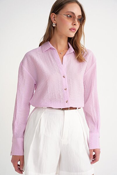 Mixray 4642 Women's Epaulet Kraşlı Shirt Pink