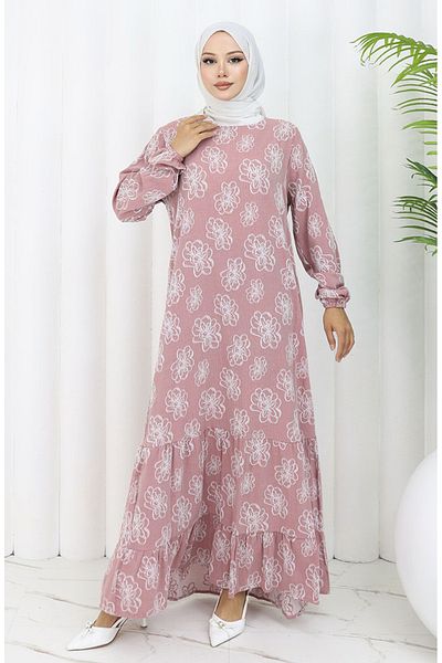 sefamerve Φόρεμα με λαβή λάστιχο 2056-04 Dusty Rose