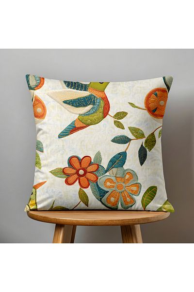 Filamente Double Sided Digital Printing Throw Pillow Case Quilted Look Bird Pattern
