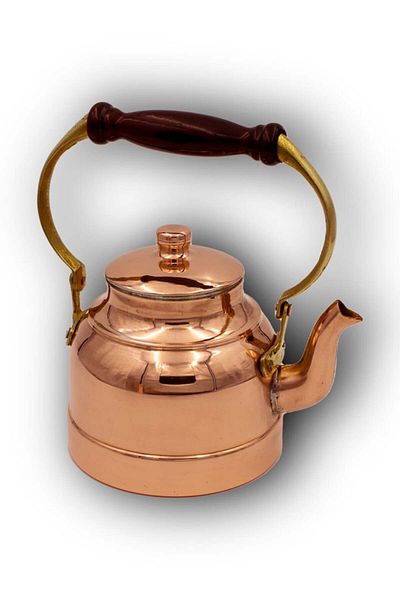 Tanemce Tea Train Teapot Wooden Handle Plain Red Copper Teapot