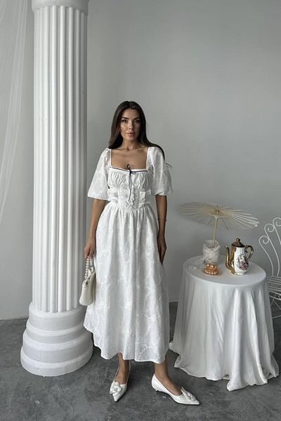 TİANA Modavera White Lace Detailed Brode Dress