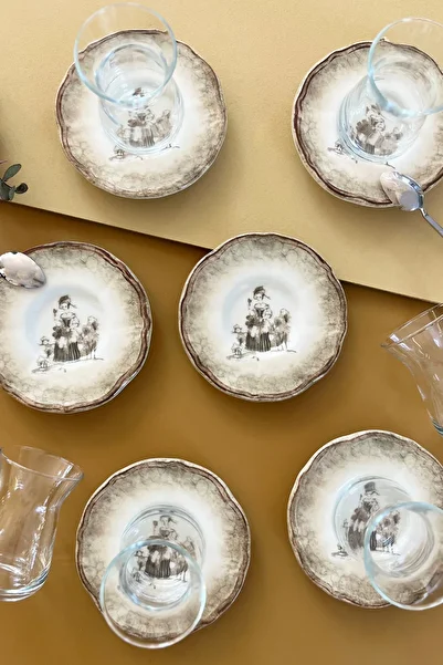 PORSER Porcelain Ella Tea Cups and Saucers Set for 6 People 12 Pieces