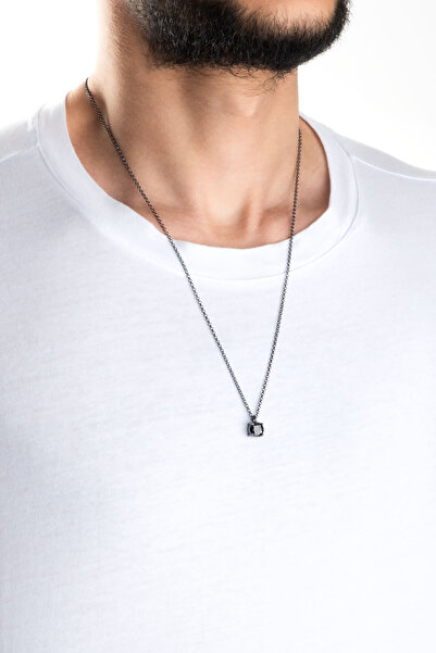 So CHIC... So CHIC... Zirkonu Taşlı Siyah Rodyum Kaplama 60 Cm Gümüş Erkek Kolye