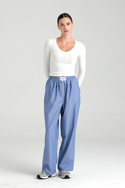 SHEISMONO Pantaloni Poplin cu dungi cu talie elastică Albastru închis