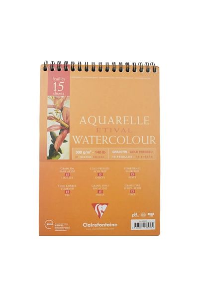 Clairefontaine Etival Cold Pressed Watercolor Block A5 Top Spiral 300Gr 15 Sheets - Orange / Ek98