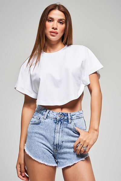 its basic Γυναικείο Snow Jeans Color Leg Tassel Mini τζιν σορτς