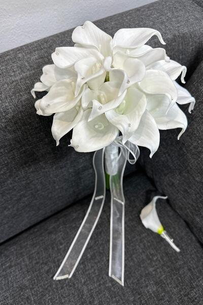 Limelia ParlakTaş Boncuklu Islak Gala Gelin Çiçeği Ve Damat Yaka İğnesi