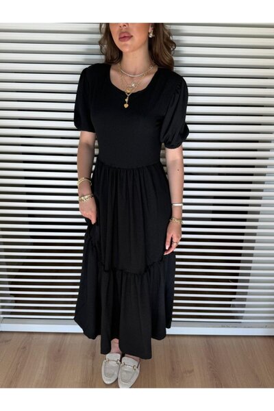 JANES Γυναικείο κοντομάνικο φόρεμα με ανοιχτό γιακά με πλέγμα μπαλόνι