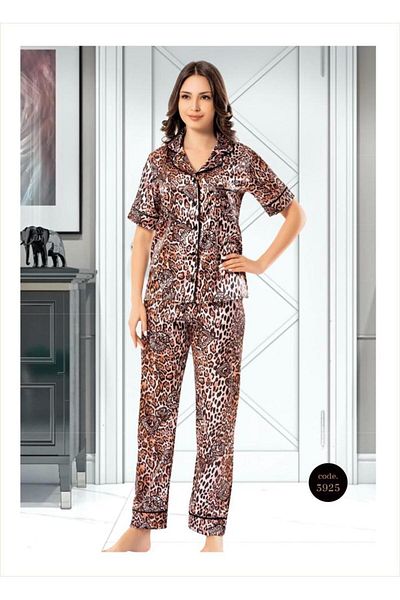 Miss Dünya Lissa Shirt Collar Short Sleeve Printed Women's Pajama Set