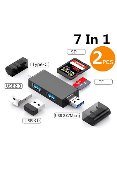 Choice 2 قطعة 7 في 1 Elough 7 في 1 قارئ بطاقات USB 3.0 متعدد الوظائف قارئ بطاقات ذاكرة Micro TF SD فلاش USB