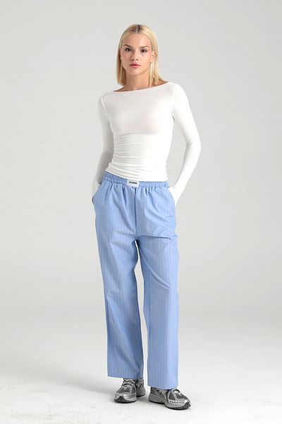SHEISMONO Pantaloni din poplin cu talie elastică albastru deschis