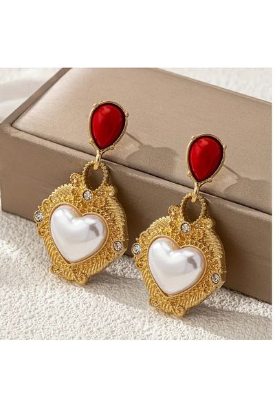 mos&more Gold Elegance Heart Women's Earrings, 5.7cm