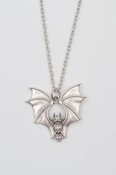 Bu Farklı Gotik Yarasa Kolye - Düz Ezme İthal Zincirli Unisex Gümüş Kaplama K...