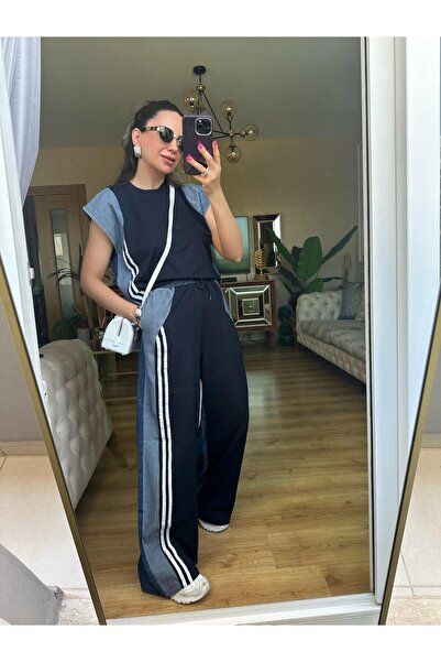 mondebutik طقم بدلة بتفاصيل من الدنيم والشريط