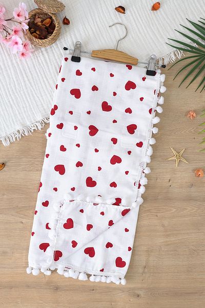 Sitilin Girl Boy Baby Double Layer Pompom Muslin Swaddle Blanket Stl7010