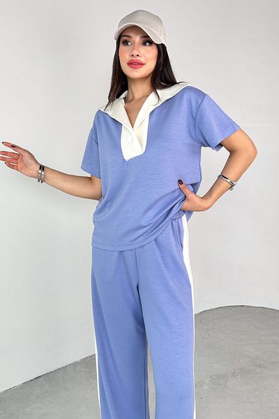 Cappmoda Tkm-03692 Lilac Patched Collar Blouse Garnished Trousers Double Set