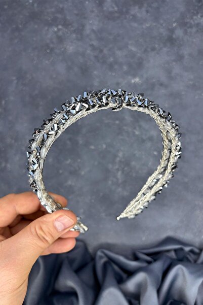 Limelia Αξεσουάρ για τα μαλλιά της νύφης από πέτρα διπλής σειράς σε γκρι ανθρ...