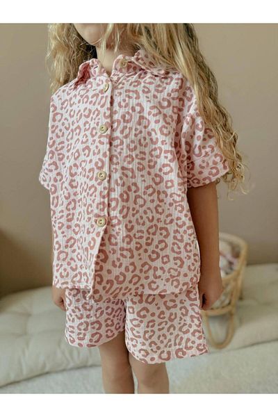 YİGİT BUTİK Yigit Boutique Leopard Patterned Muslin Fabric Girl's Suit