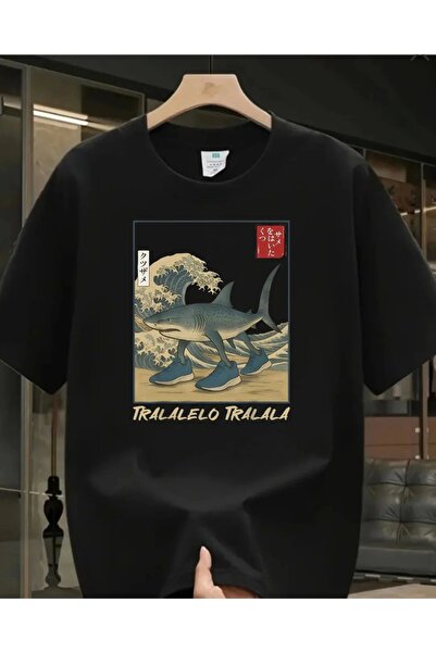 1blood Crna unisex majica sa štampanim motivom "Tralalero Tralala"