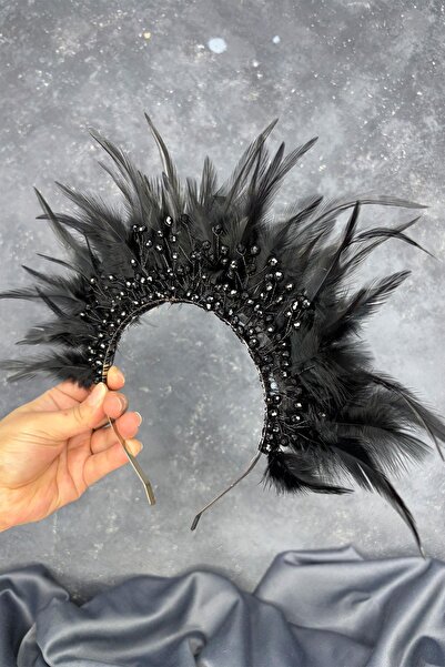 Limelia Coroana de henna de mireasa Arden cu margele de cristal cu pene negre