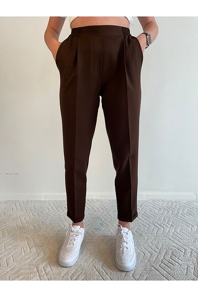 Taşpınar Butik Brown Women's Double Leg Trousers